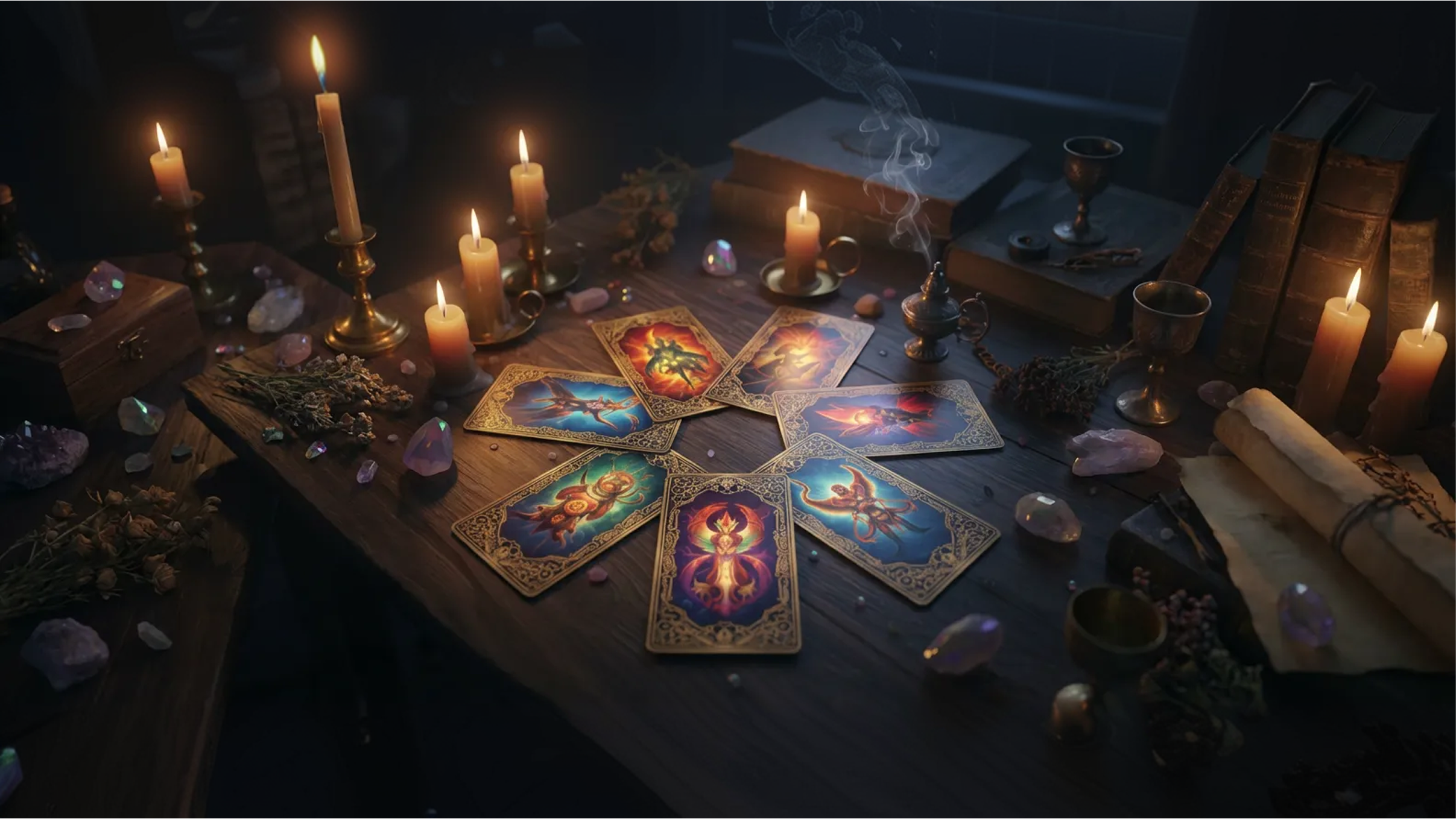 Tarot cards and crystals